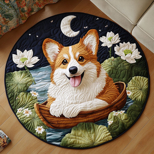 Moonlit Lotus Corgi KL0901037CL Quilted Round Mat