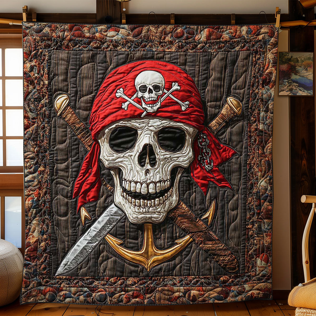 Crimson Pirate Skull WN2301023CL Quilt