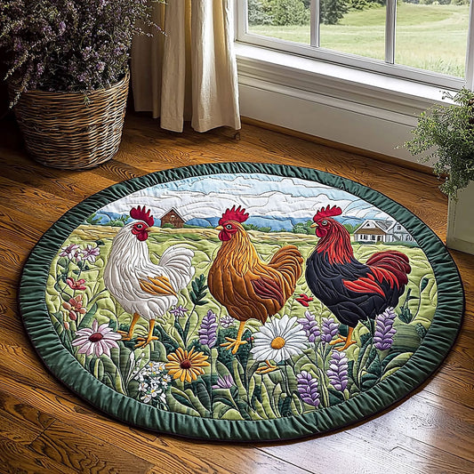 Chicken On The Field QA2911029CL Quilted Round Mat