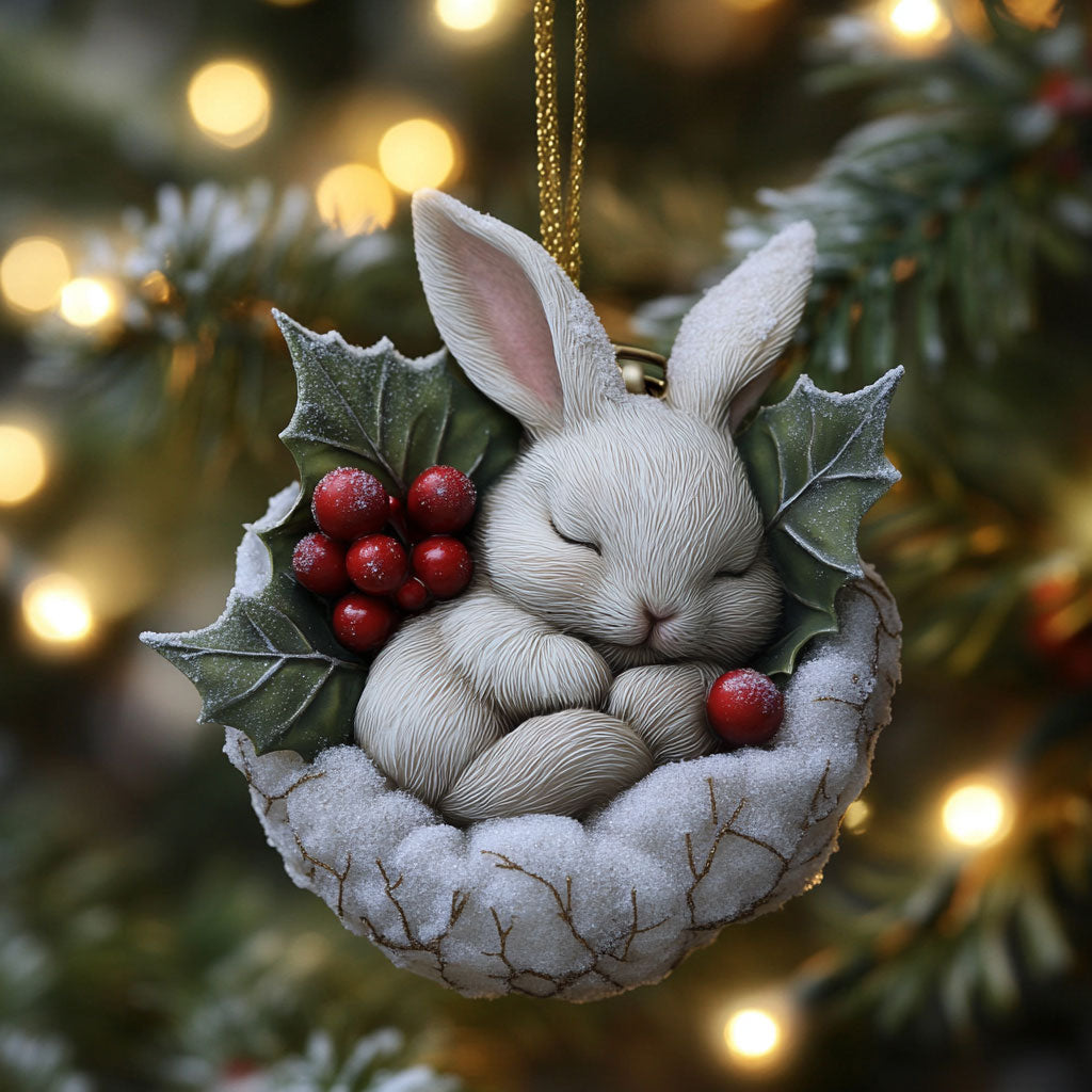 Rabbit Winter Rest WN0812066CL Christmas Ornament