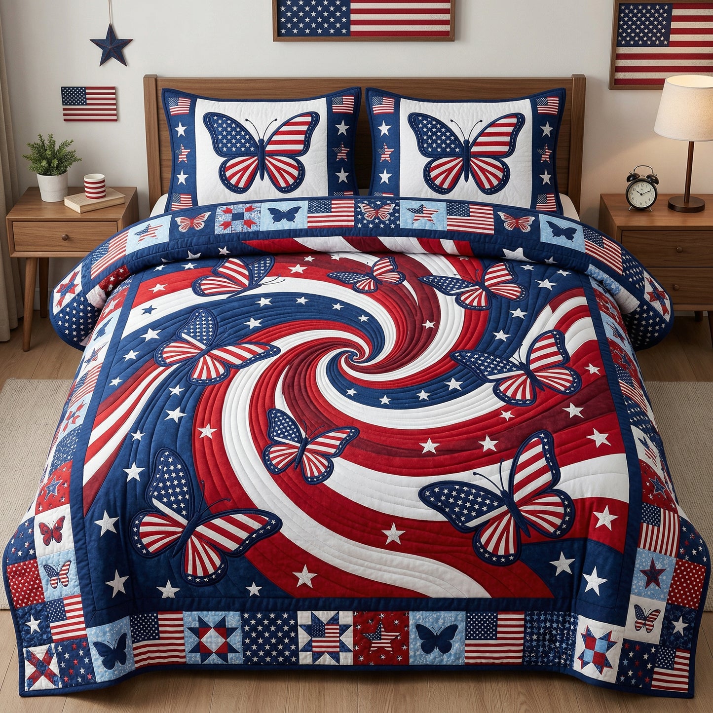 American Flag Butterflies XR0904015CL Duvet Cover Set
