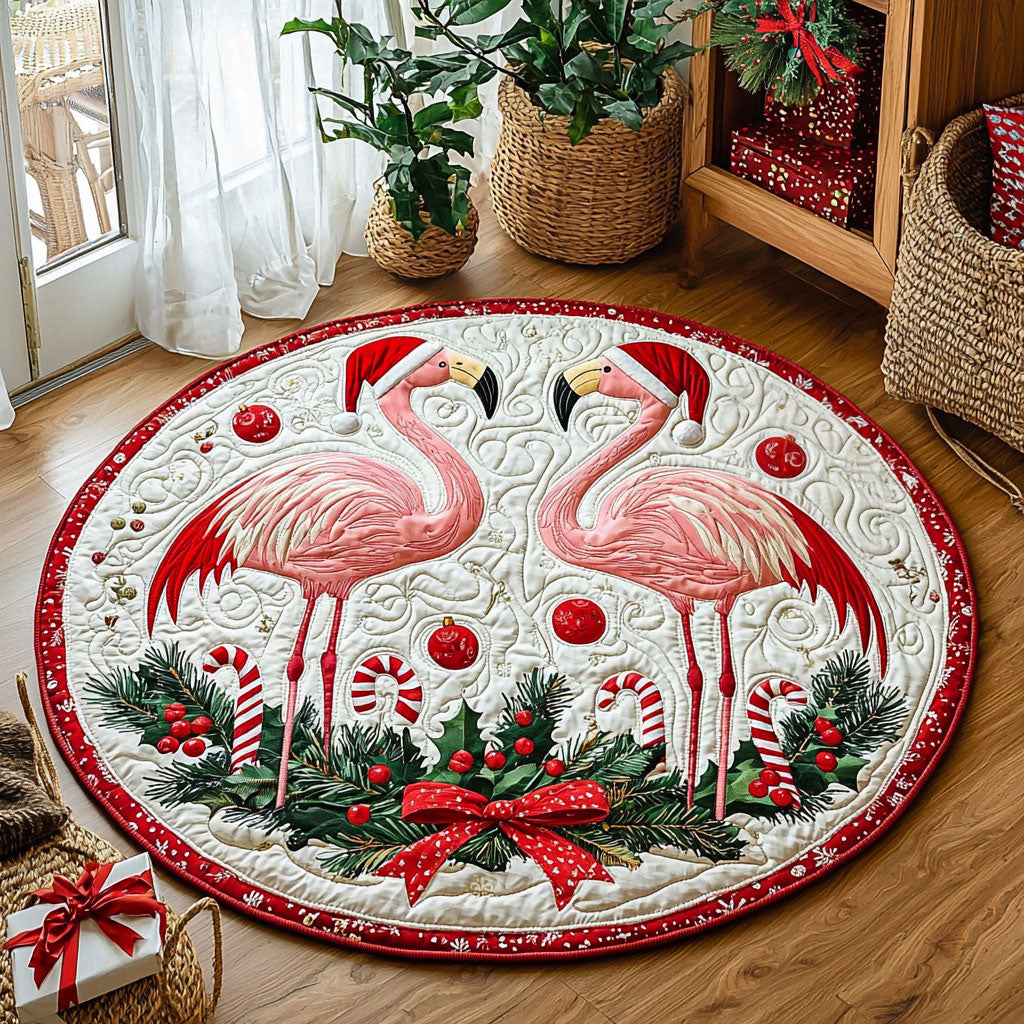 Christmas Flamingo QA0412040CL Quilted Round Mat
