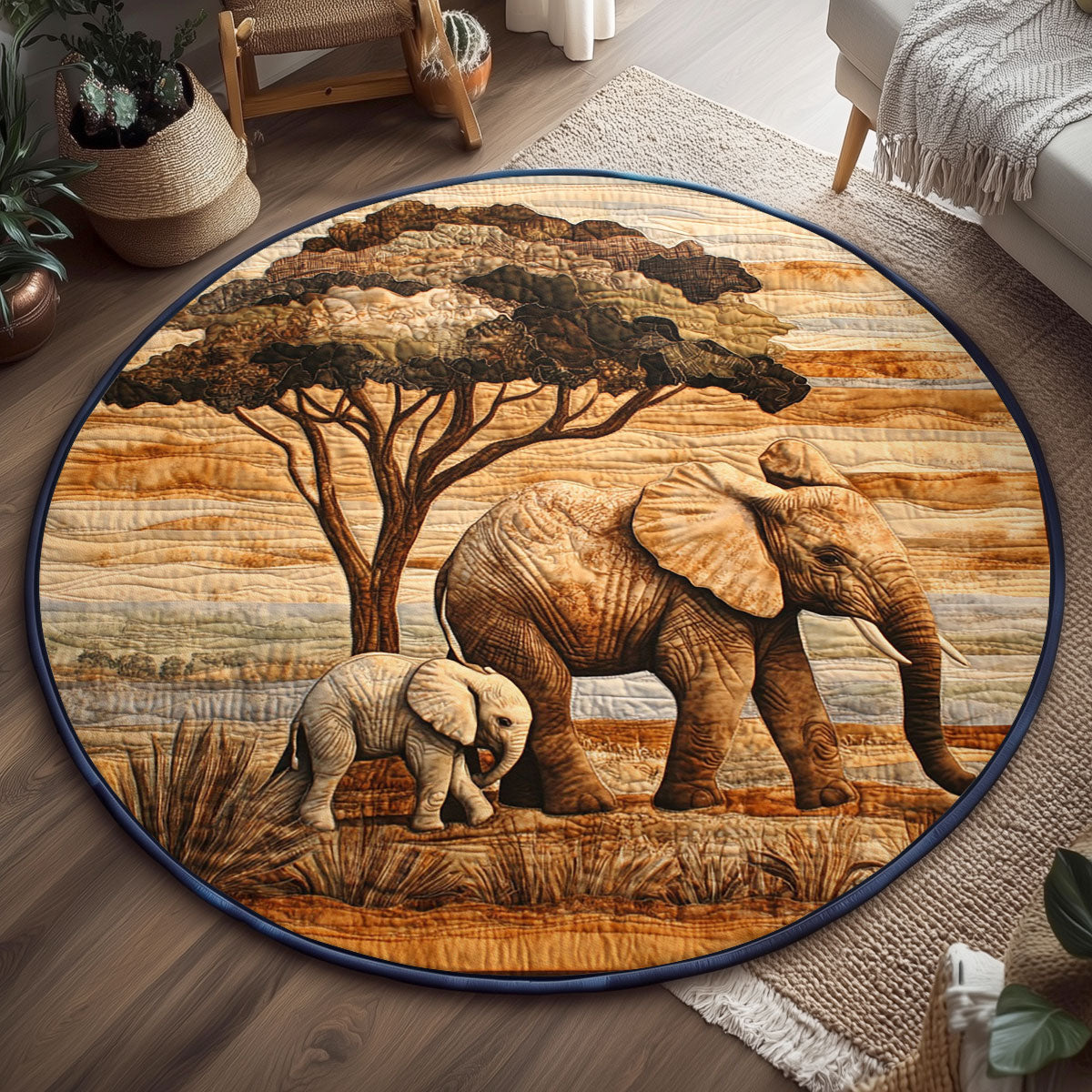 Savannah Elephant WJ1306048CL Quilted Round Mat