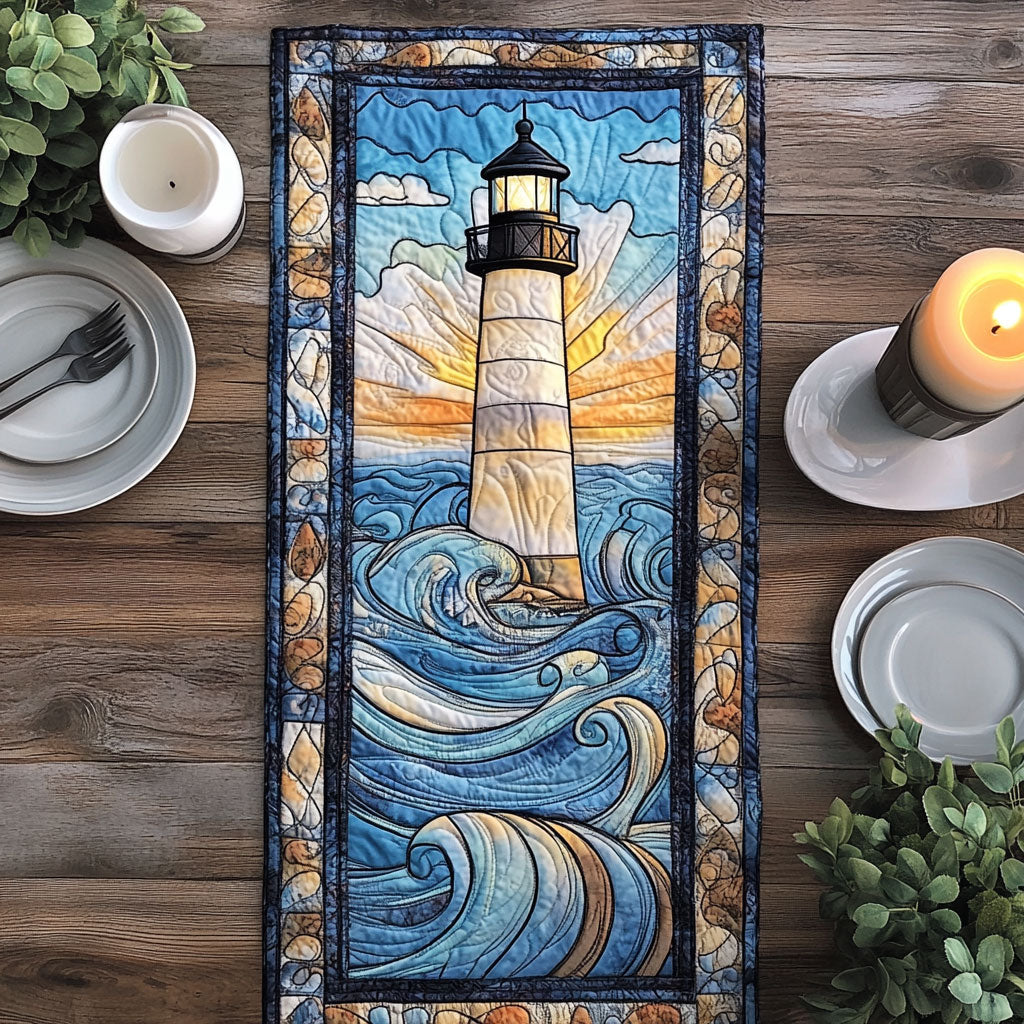 Charming Lighthouse CW1301165CL Quilted Table Runner