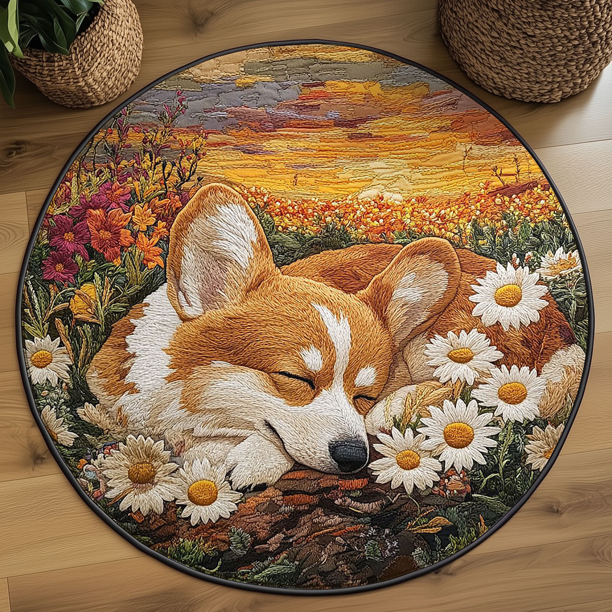 Corgi Petals WN2705031CL Quilted Round Mat