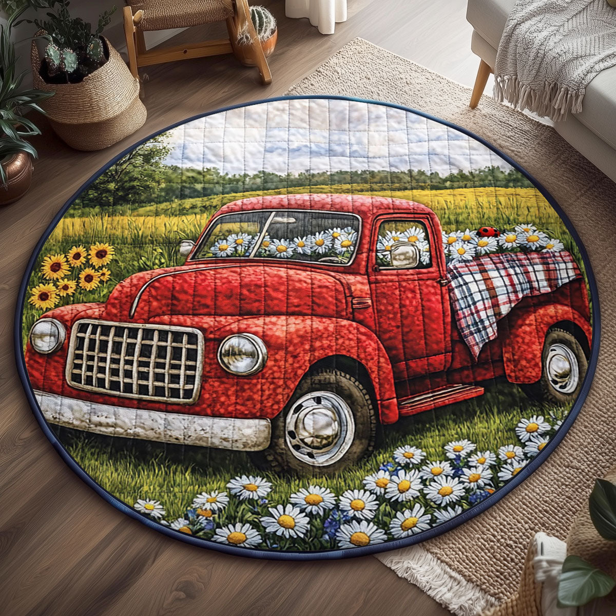 Daisy Truck Day WJ1406040CL Quilted Round Mat