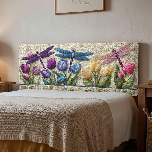 Dragonfly Tulip Flower CW3012015CL Quilted Headboard Slipcover