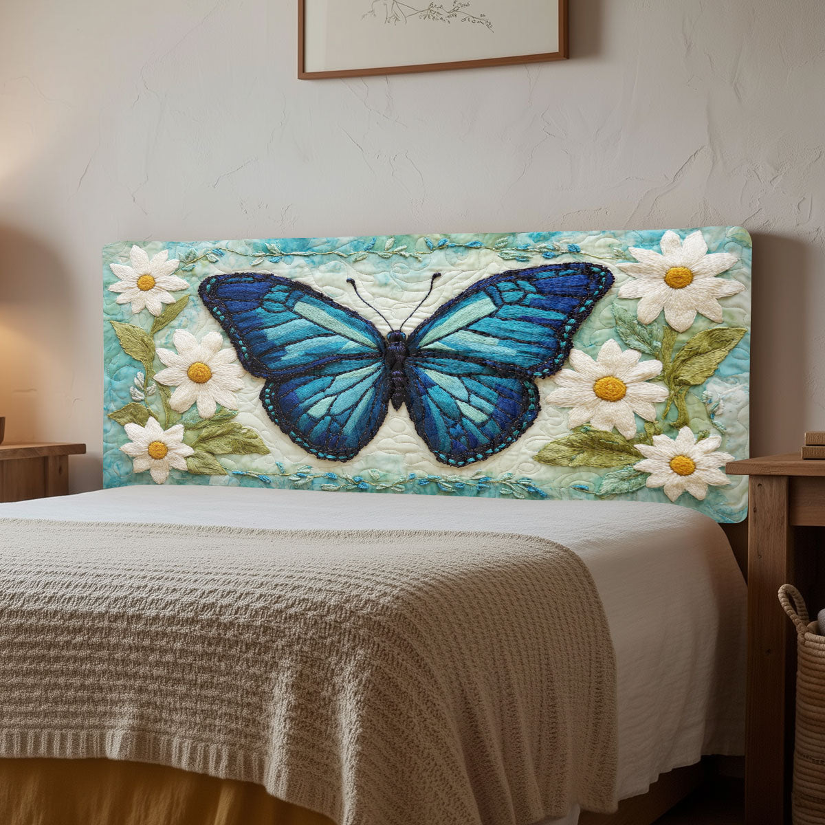 White Daisy Butterfly CW1812015CL Quilted Headboard Slipcover