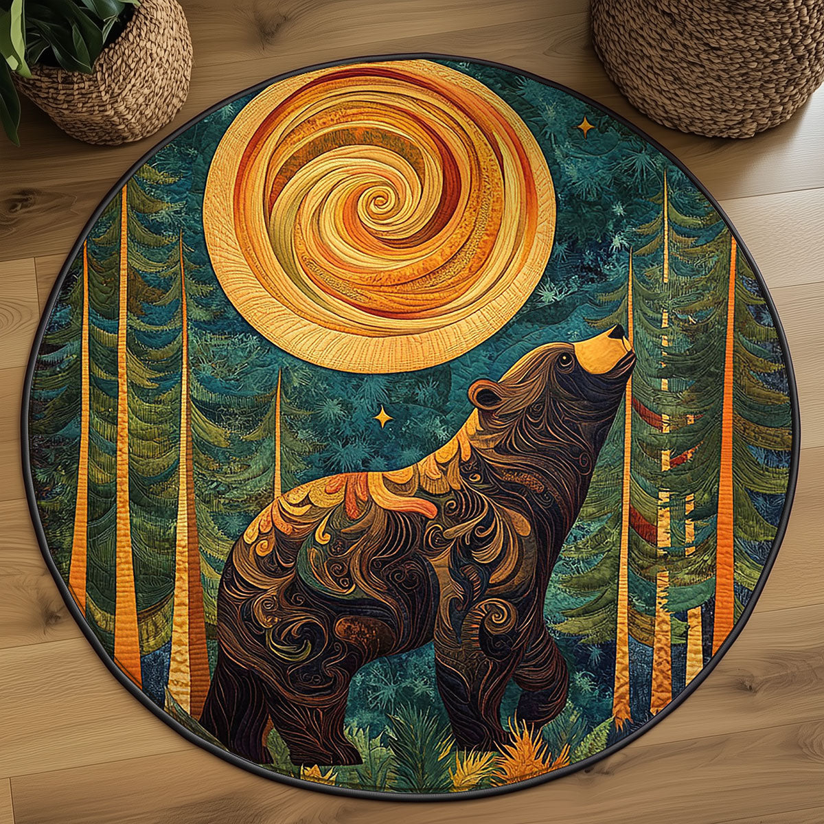 Wild Bear Night WJ3006052CL Quilted Round Mat