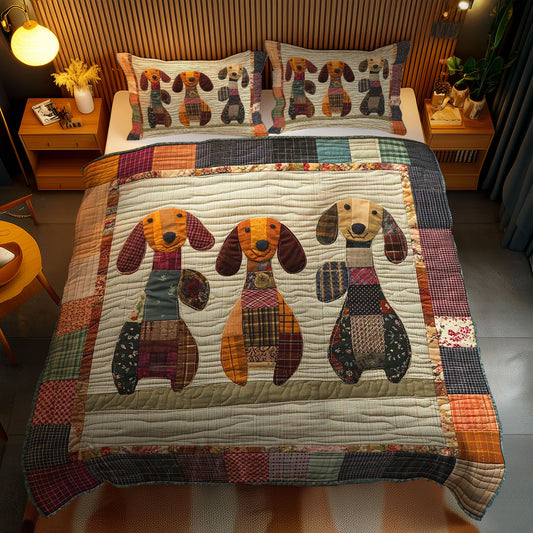 Patchwork Dachshund Trio WN1103138CL Duvet Cover Set