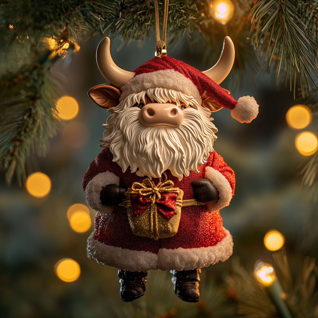 Santa Highland Cow LT2310005CL Christmas Ornament