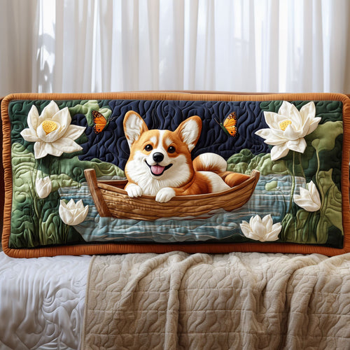 Happy Corgi on Lotus Lake KL0901021CL Quilted Headboard Slipcover
