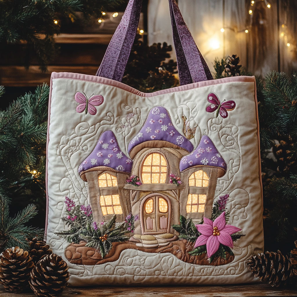 Festive Cottage Mushroom WN2310020CL Quilted Tote Bag
