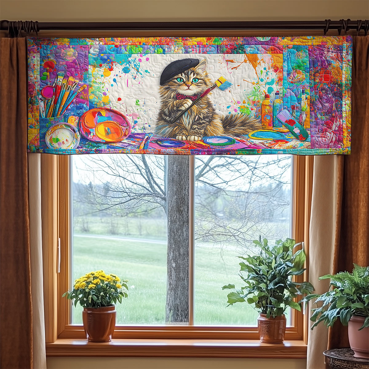Creative Cat Chaos WN3006041CL Quilted Valance