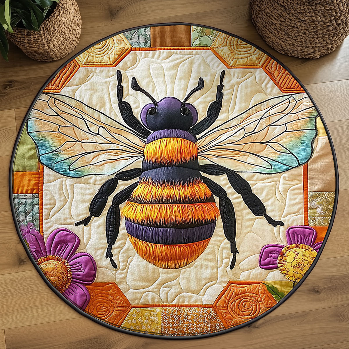 Flower Golden Hive WJ2705037CL Quilted Round Mat