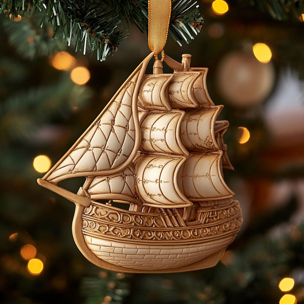 Tall Ship Snowy Seas WN2411089CL Christmas Ornament