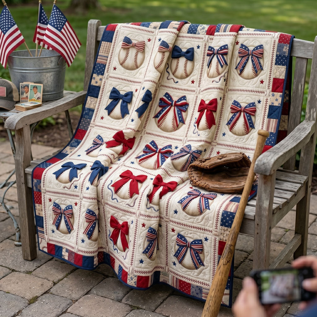 Patriotic Baseball Bows WN3005005CL Quilt
