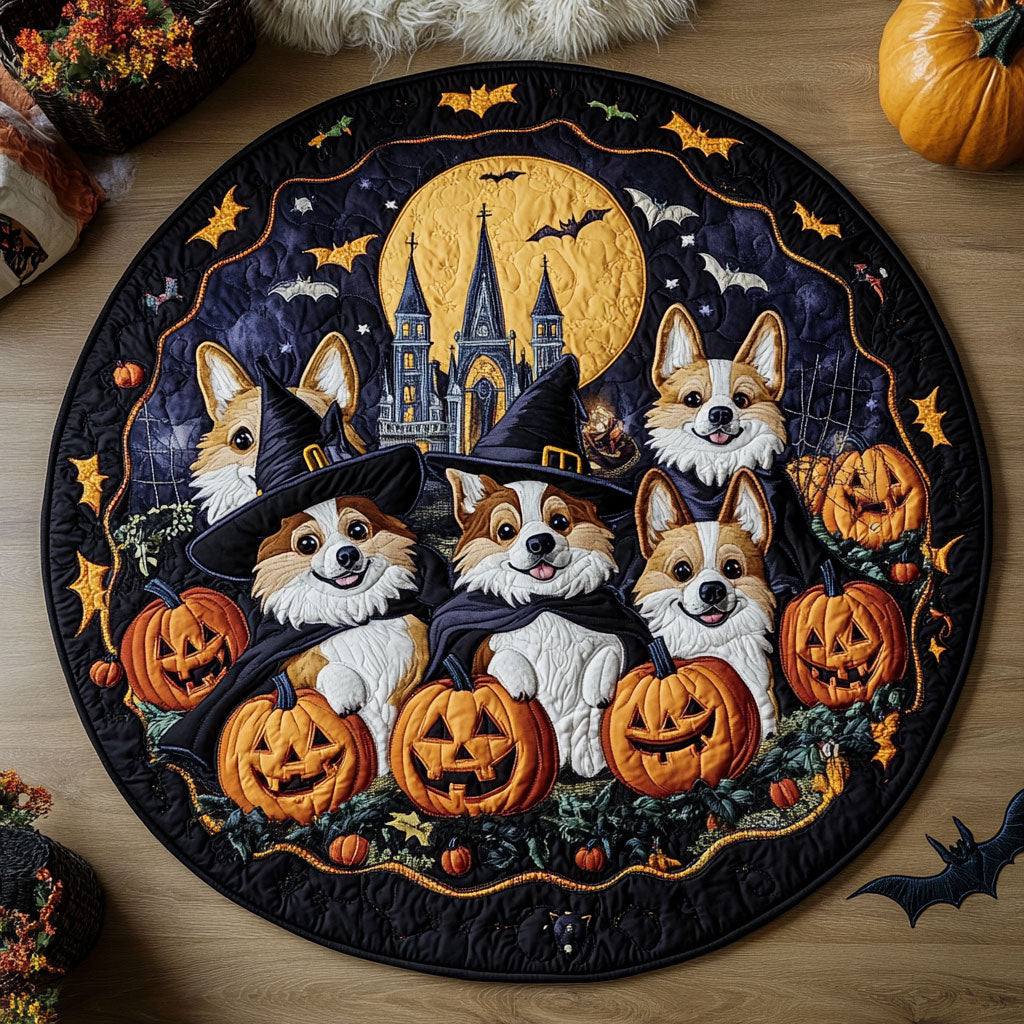 Dark Forest Corgi WN3107024CL Quilted Round Mat