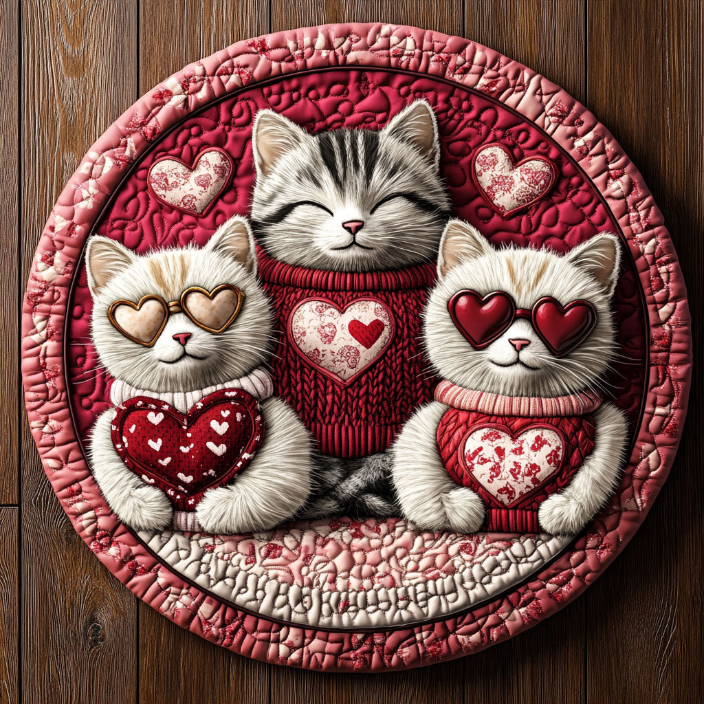 Sweetheart Cats KL1501036CL Quilted Round Mat