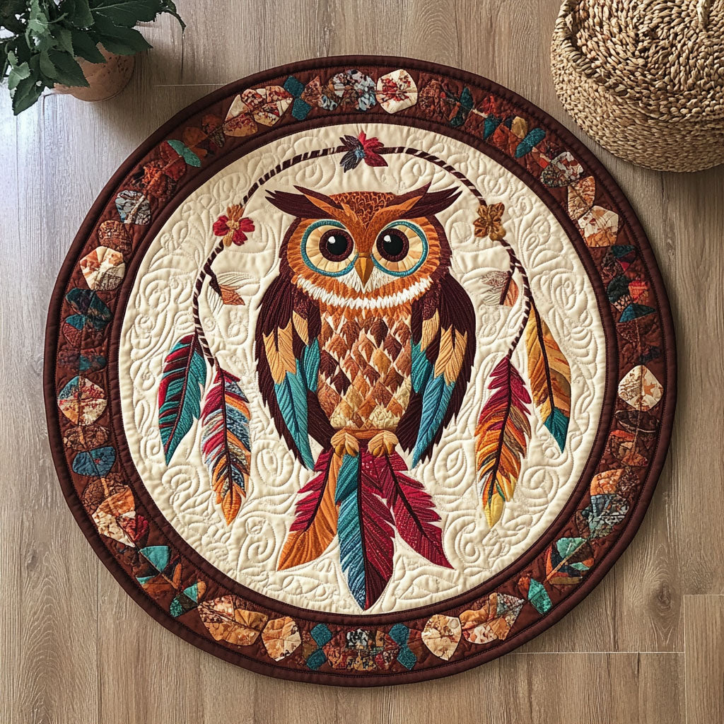 Dreamcatcher Native Owl WJ2305034CL Quilted Round Mat