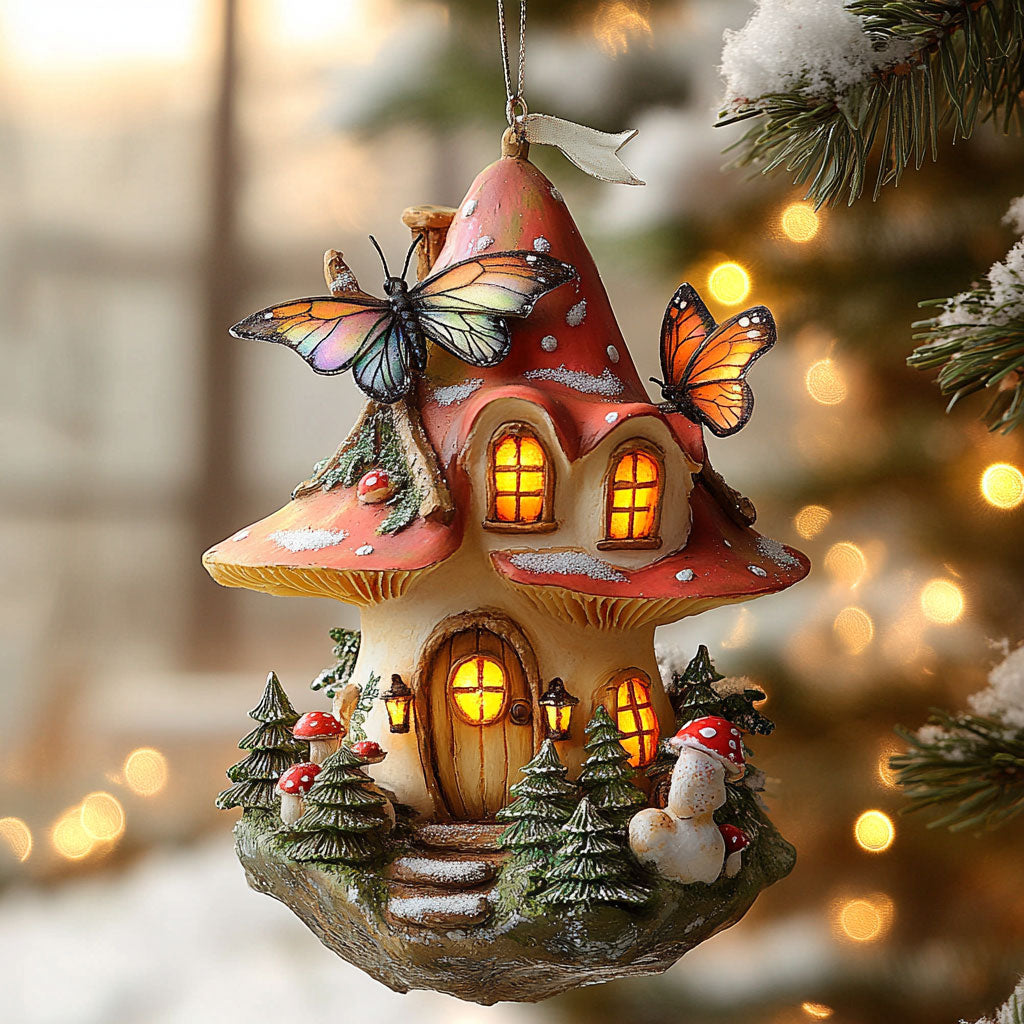 Mushroom Snowy Cottage WN1112039CL Christmas Ornament