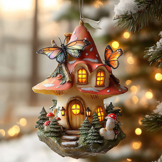 Mushroom Snowy Cottage WN1112039CL Christmas Ornament
