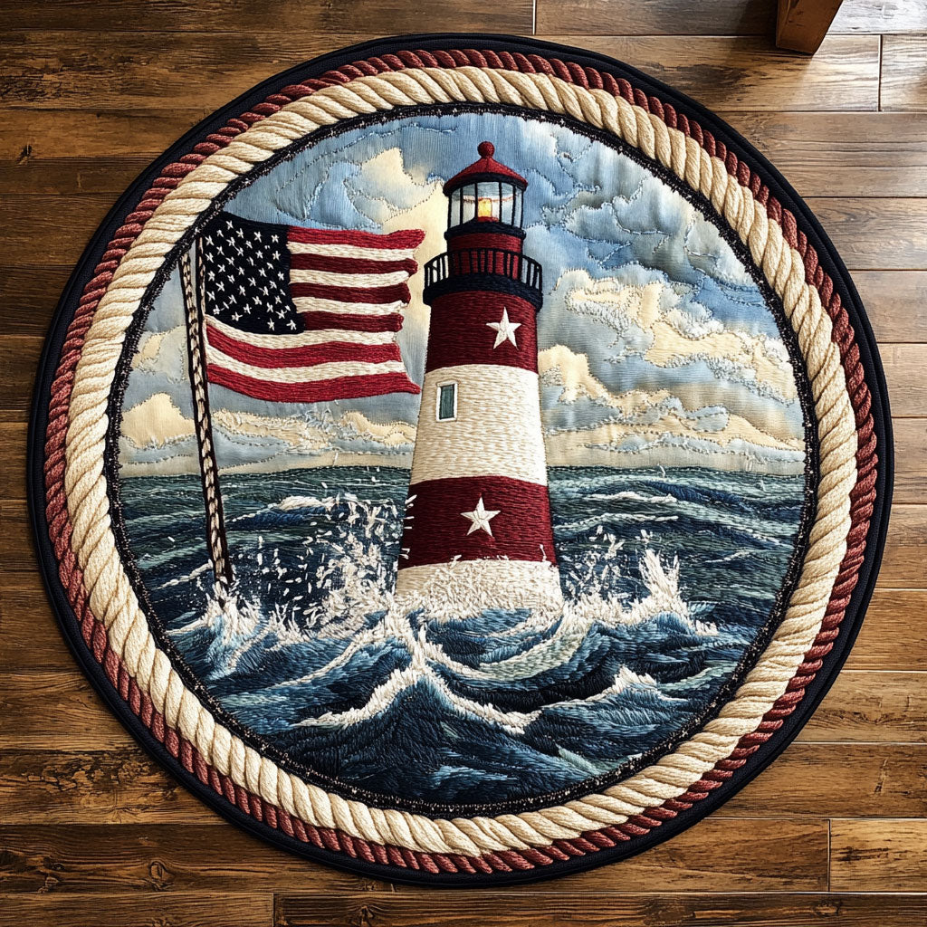 Patriotic Lighthouse WN0906066CL Quilted Round Mat