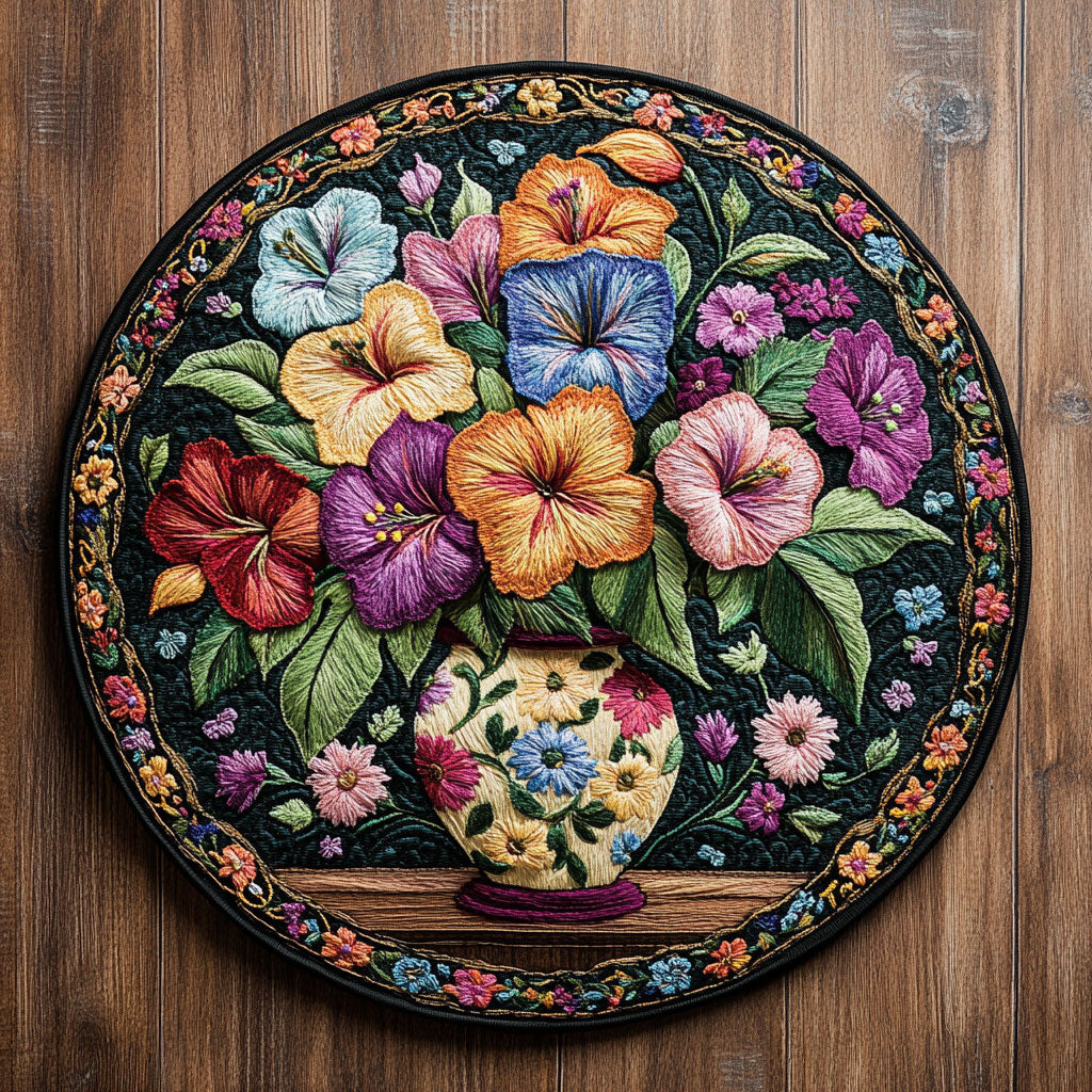 Hibiscus Circle Garden WN1906024CL Quilted Round Mat