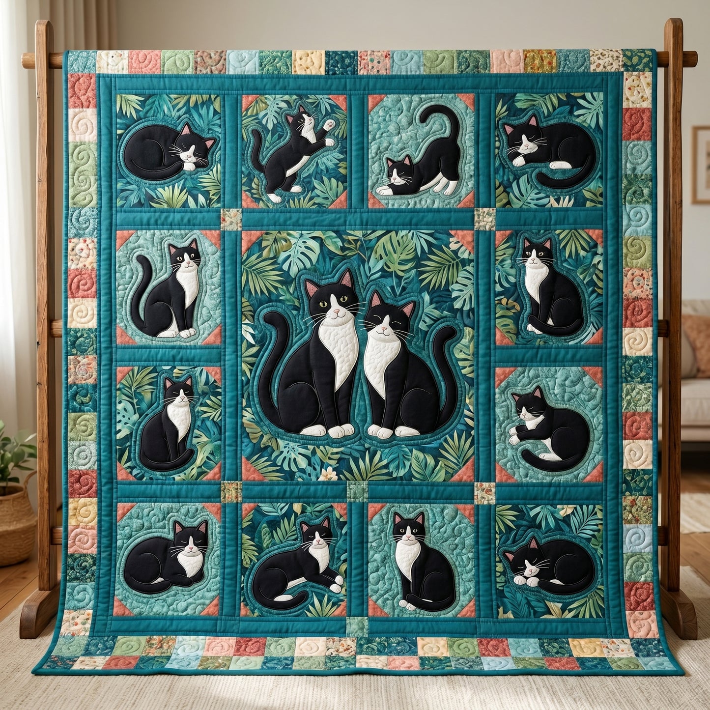 Playful Tuxedo Cat XR1704010CL Quilt
