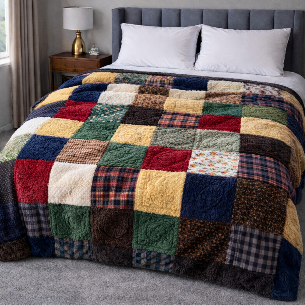 Vintage Patchwork QA2901007CL Faux Fur Throw Blanket