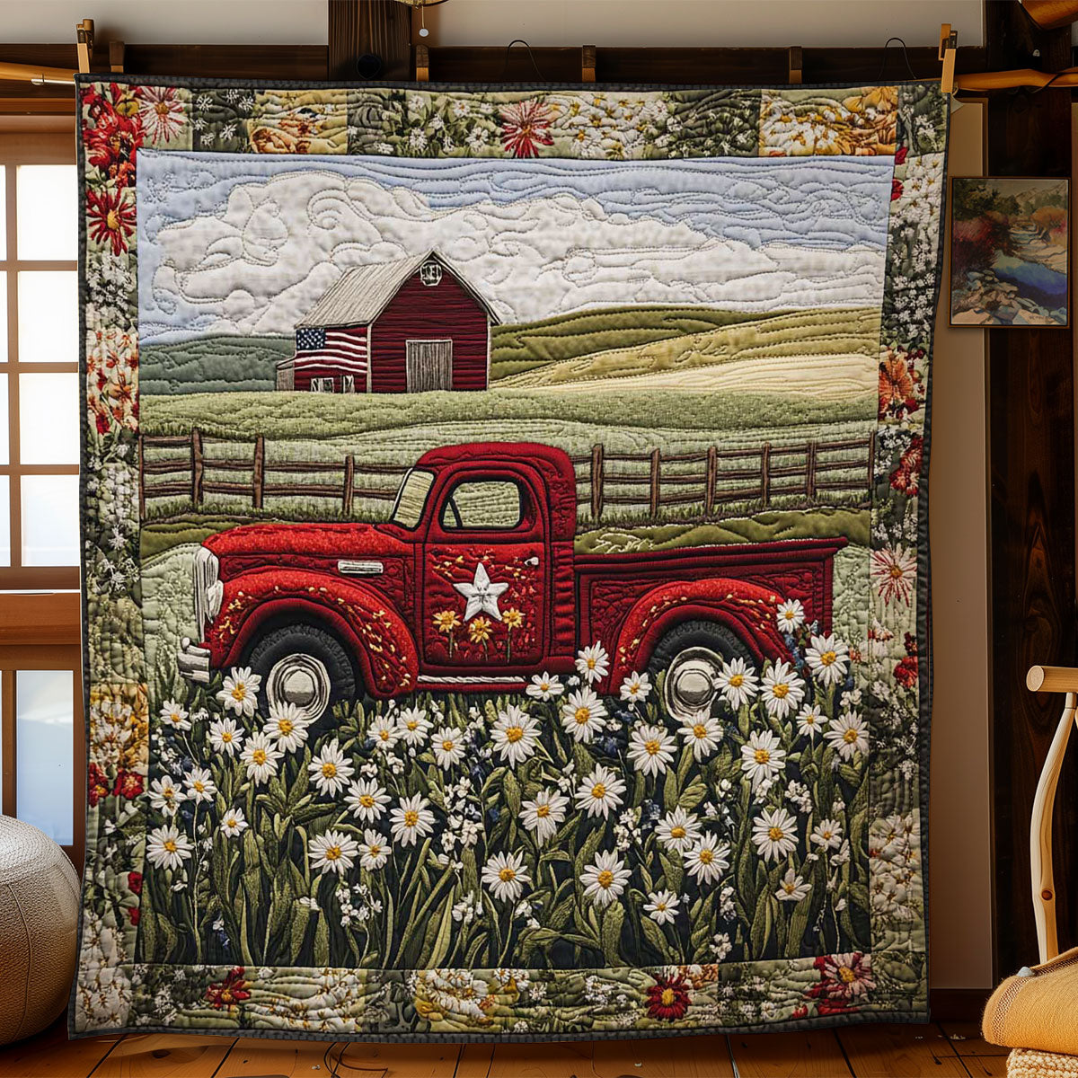 Red Truck Daisy Fields WN0703047CL Quilt