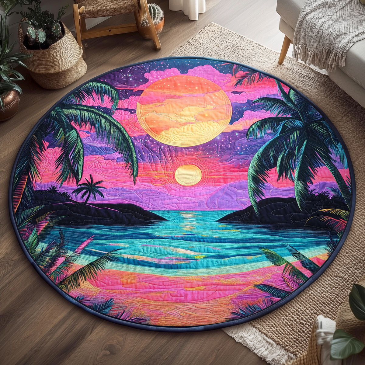 Tropical Surreal Sunset WJ0207037CL Quilted Round Mat
