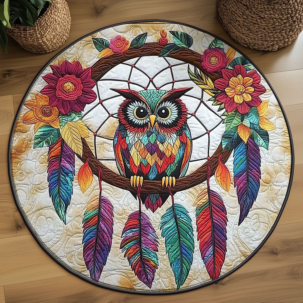 Dreamcatcher Native Owl WJ2705035CL Quilted Round Mat
