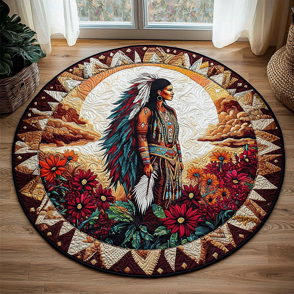 Native American Woman QA0812021CL Quilted Round Mat