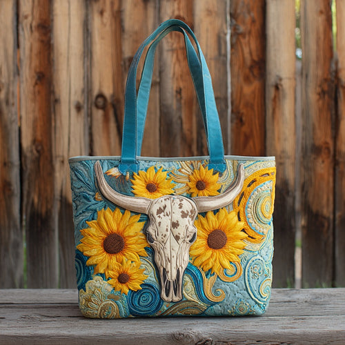 Western Bull Skull XR2411009CL Quilted Tote Bag