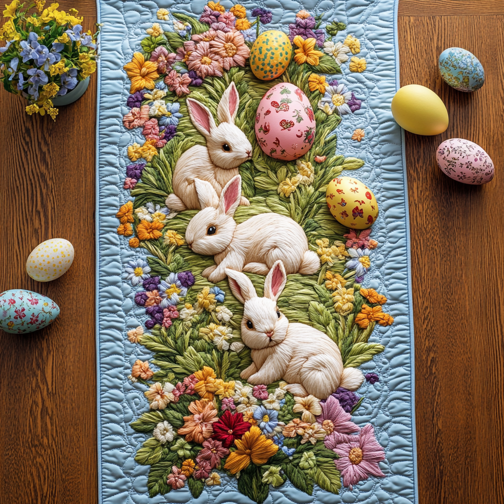 Easter Eggs And Bunny XR1201025CL Quilted Table Runner