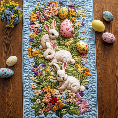 Easter Eggs And Bunny XR1201025CL Quilted Table Runner