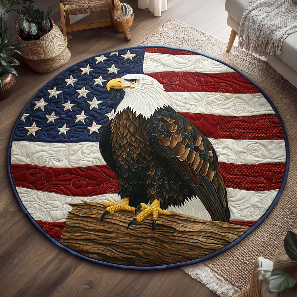 Patriotic Eagle WJ1306044CL Quilted Round Mat