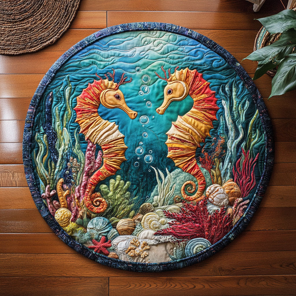 Seahorse Serenade WJ1006046CL Quilted Round Mat