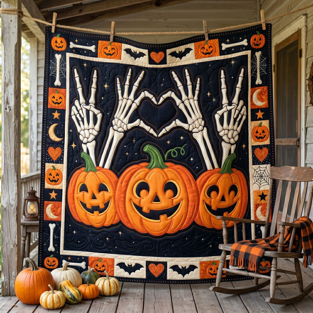 Skeleton Love Pumpkin Halloween WN1806012CL Quilt