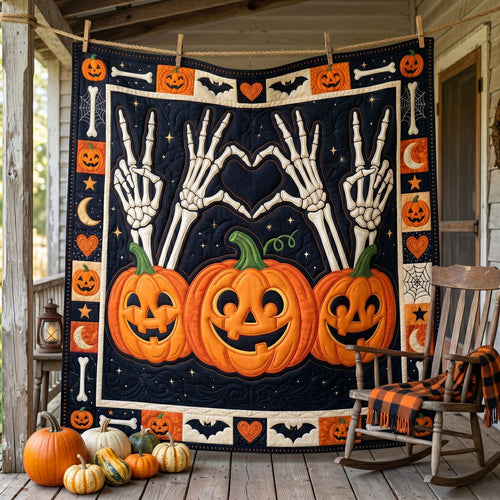 Skeleton Love Pumpkin Halloween WN1806012CL Quilt