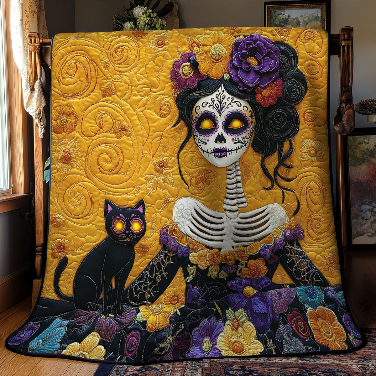 Skeleton Beauty And Cat WN2201026CL Quilt