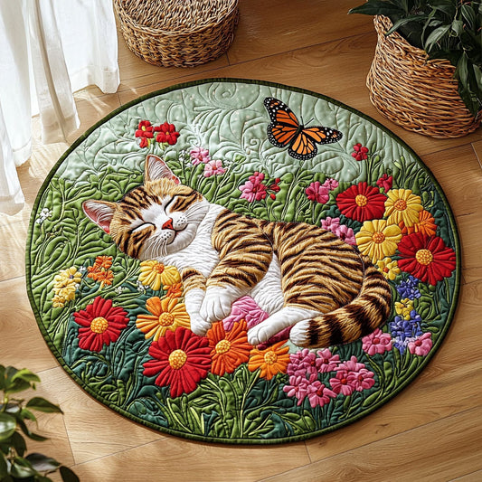 Sleeping Cat In Garden QA1012009CL Quilted Round Mat