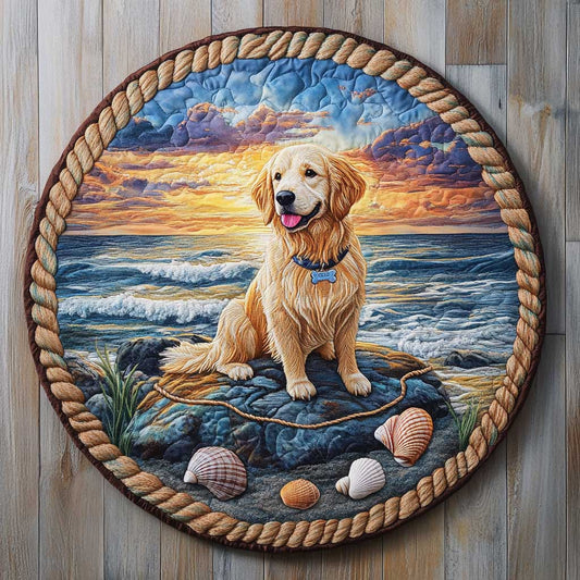 Beach Golden Retriever WN2404033CL Quilted Round Mat