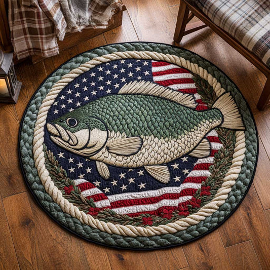 Patriotic Bass Fish WN0104041CL Quilted Round Mat