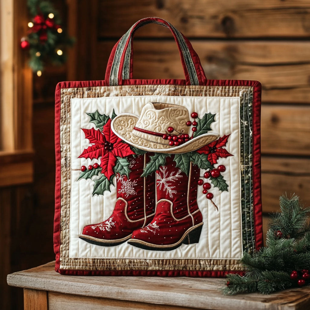 Rustic Christmas Boot KL2511013CL Quilted Tote Bag