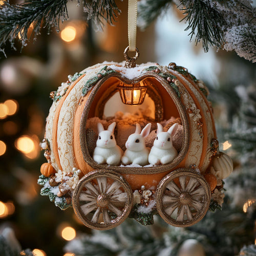 Rabbit Snowy Carriage WN0912052CL Christmas Ornament