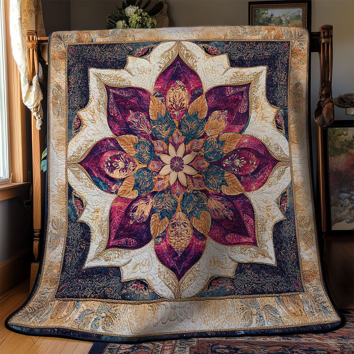 Golden Flower Mandala WN0402040CL Quilt