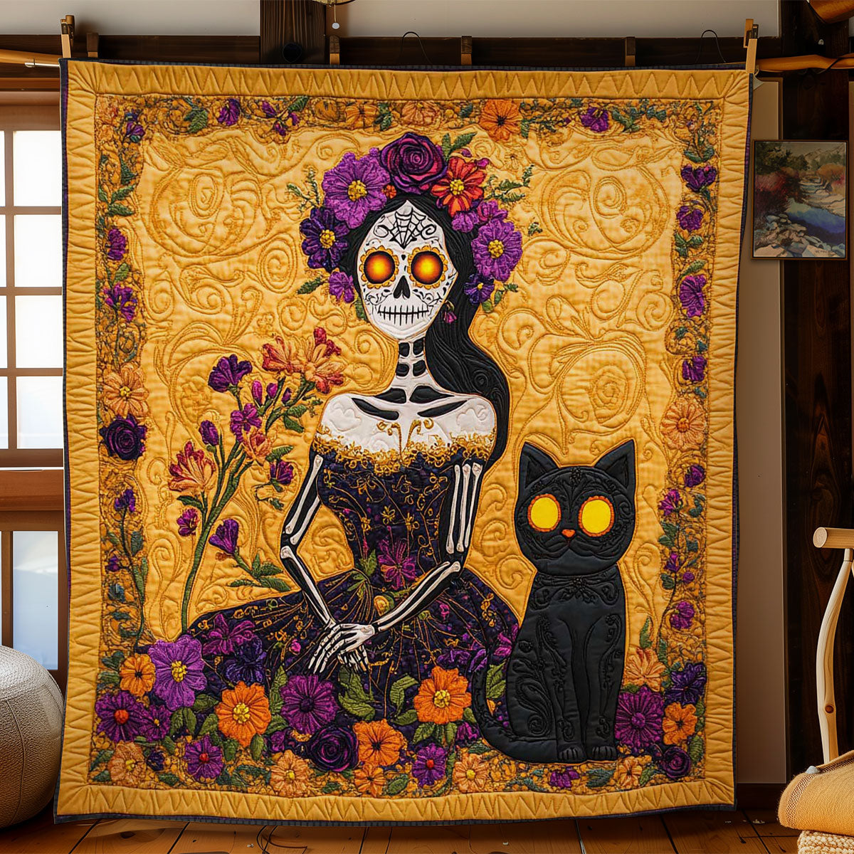 Skeleton Lady And Cat WN2201025CL Quilt