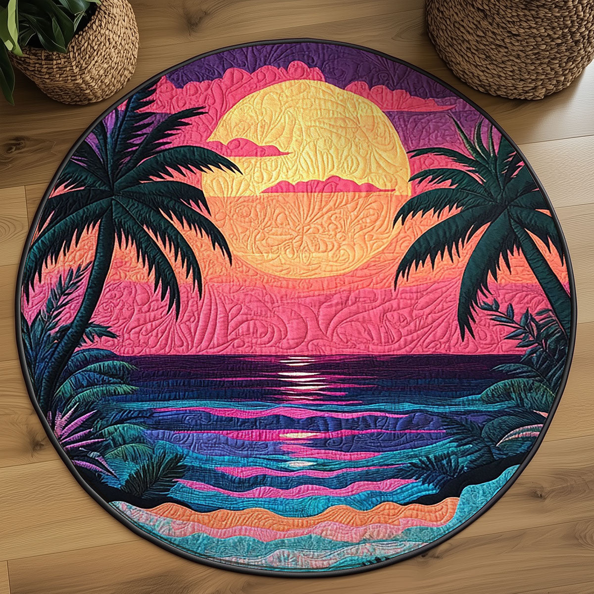 Tropical Surreal Sunset WJ0507048CL Quilted Round Mat